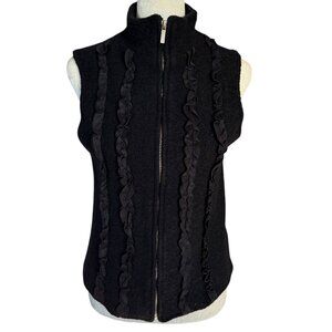 Coldwater Creek black sleeveless mock neck ruffle zip up wool sweater vest M